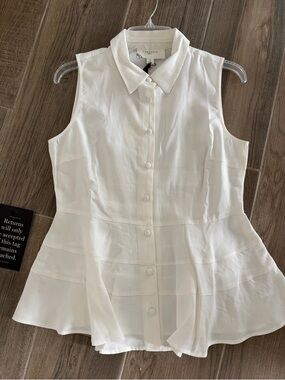 Tuckernuck Pomander Place Ashley White Button-Front Peplum Top NWT